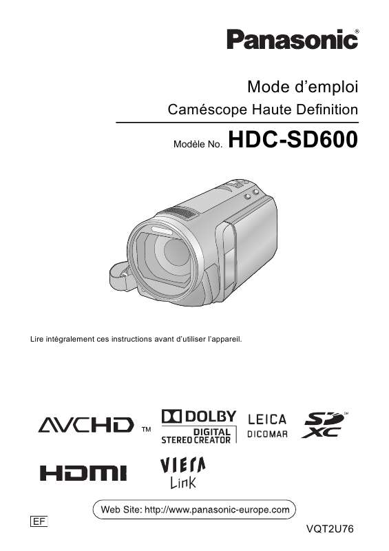 Guide utilisation PANASONIC HDC-SD600  de la marque PANASONIC