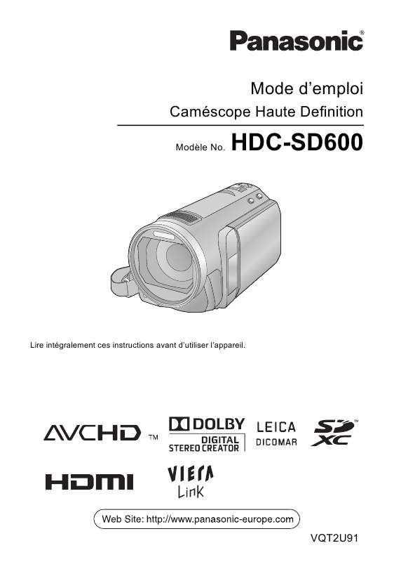 Guide utilisation PANASONIC HDCSD600EG  de la marque PANASONIC