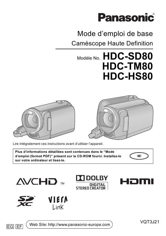 Guide utilisation PANASONIC HDC-SD80  de la marque PANASONIC