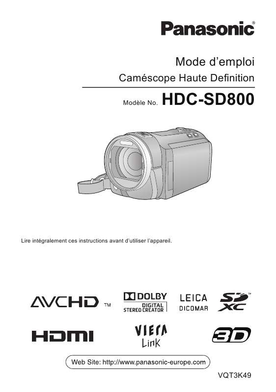 Guide utilisation PANASONIC HDC-SD800  de la marque PANASONIC