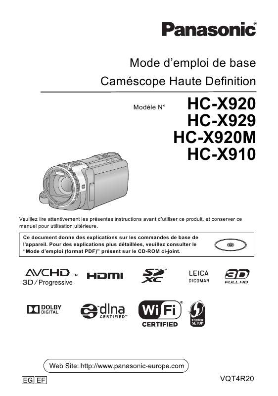 Guide utilisation PANASONIC HC-X910EF  de la marque PANASONIC