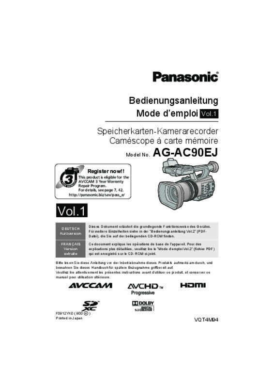 Guide utilisation PANASONIC AG-AC90  de la marque PANASONIC