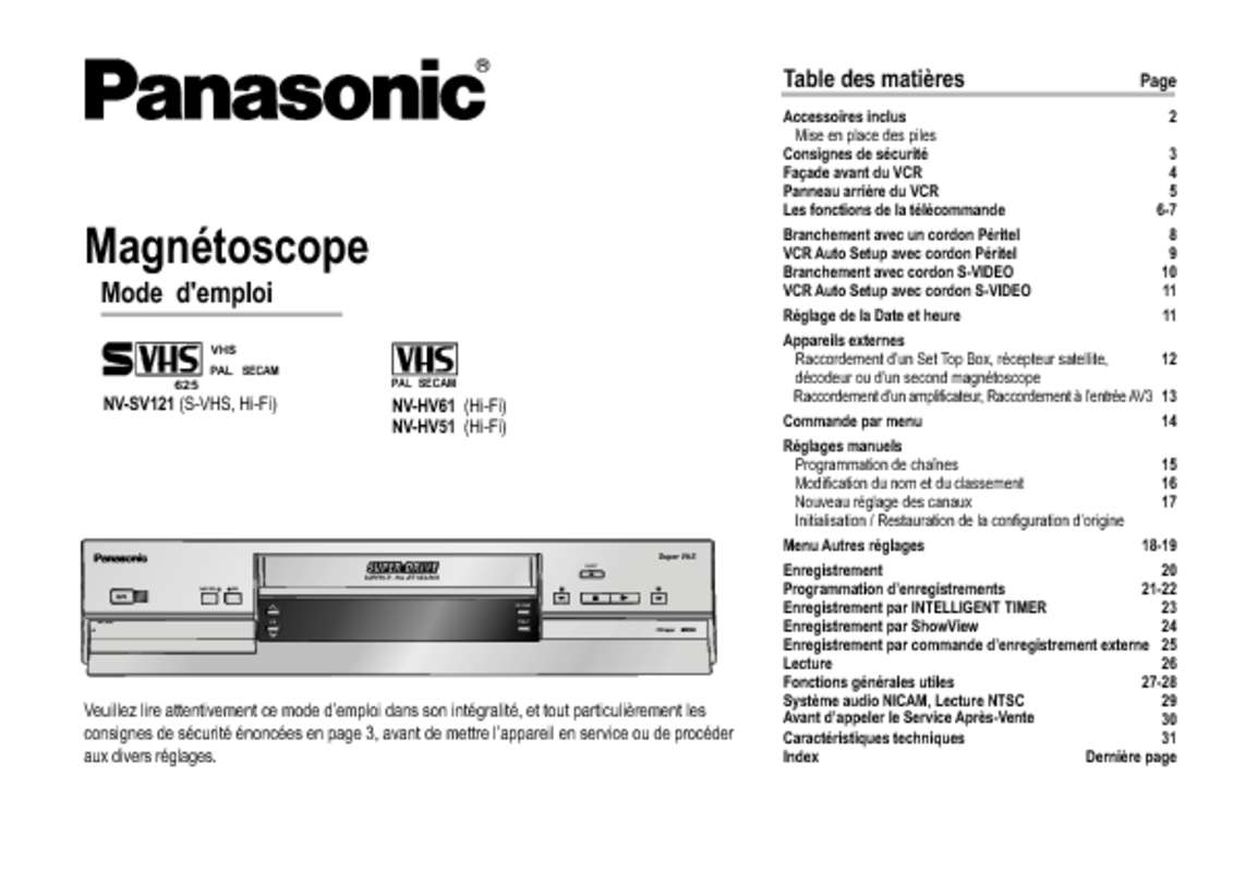 Guide utilisation PANASONIC NVSV121EF  de la marque PANASONIC