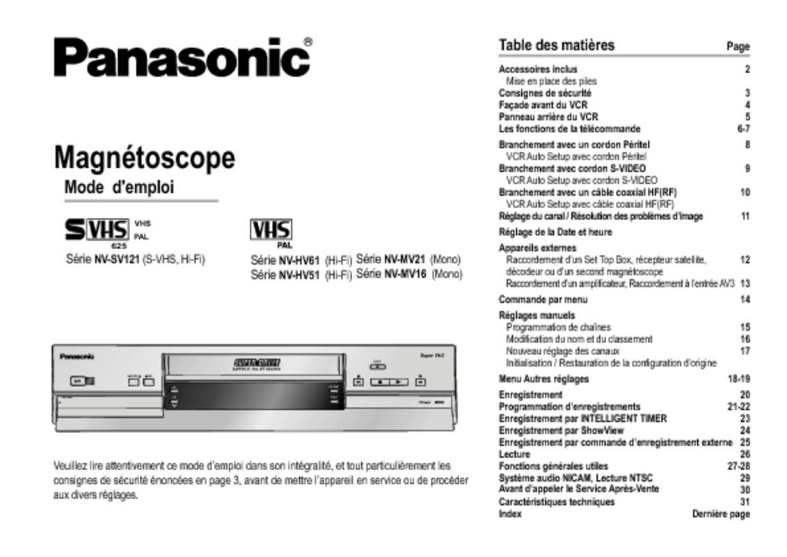 Guide utilisation PANASONIC NVSV121EG  de la marque PANASONIC