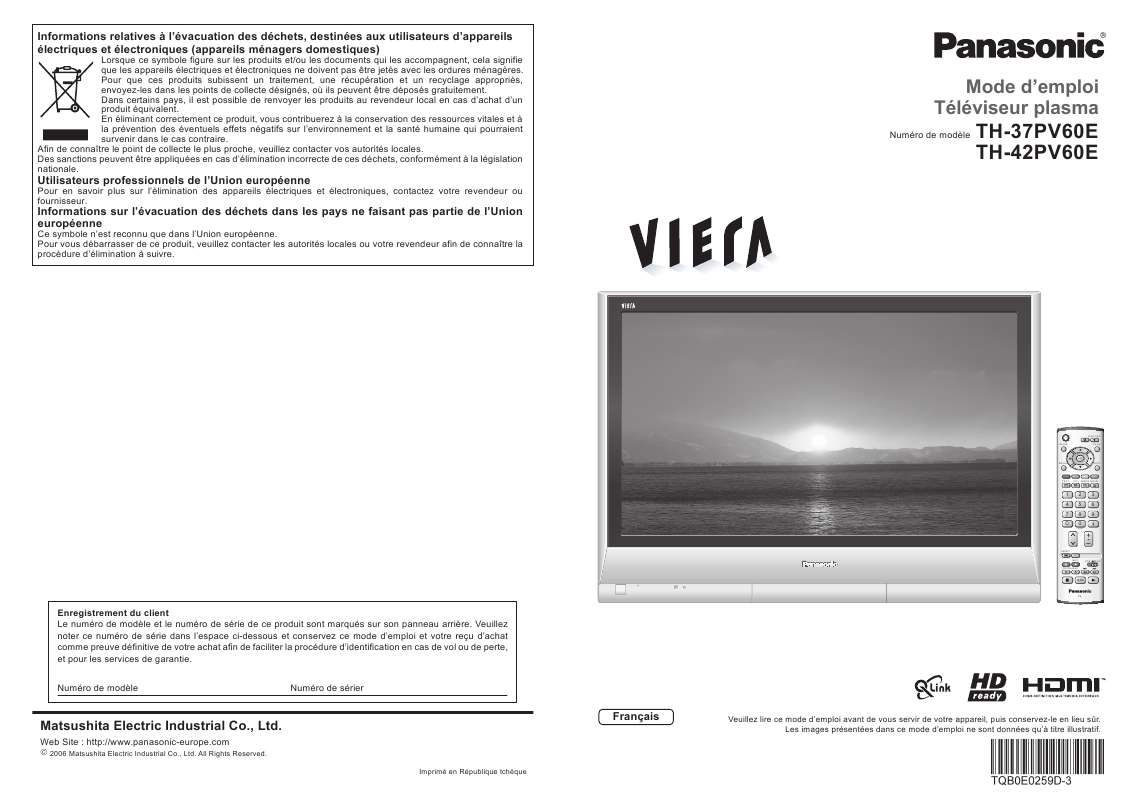 Guide utilisation PANASONIC TH-37PV60E  de la marque PANASONIC