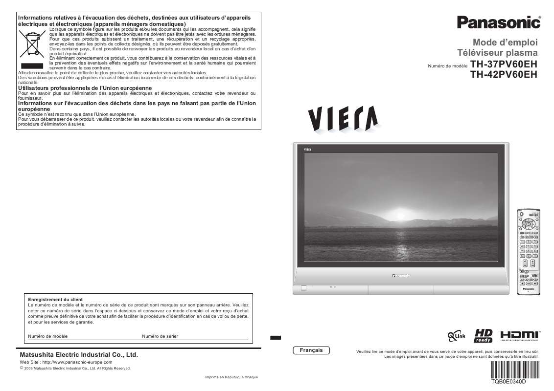 Guide utilisation PANASONIC TH-37PV60EH  de la marque PANASONIC