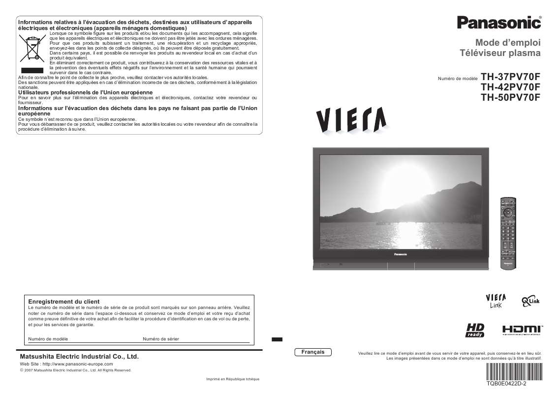 Guide utilisation PANASONIC TH-37PV70F  de la marque PANASONIC