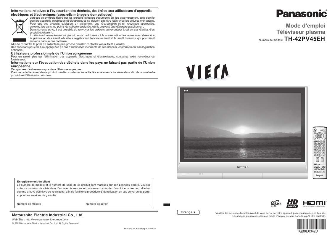Guide utilisation PANASONIC TH-42PV45EH  de la marque PANASONIC