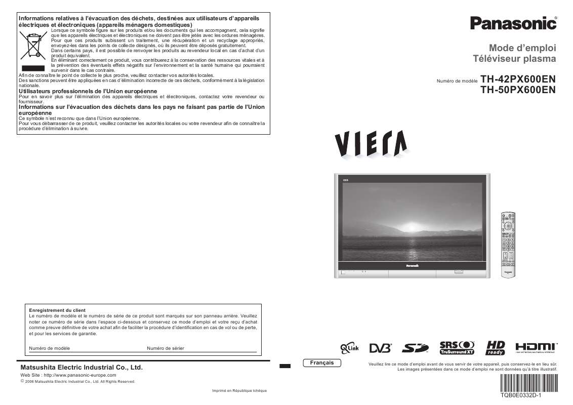 Guide utilisation PANASONIC TH-42PX600EN  de la marque PANASONIC