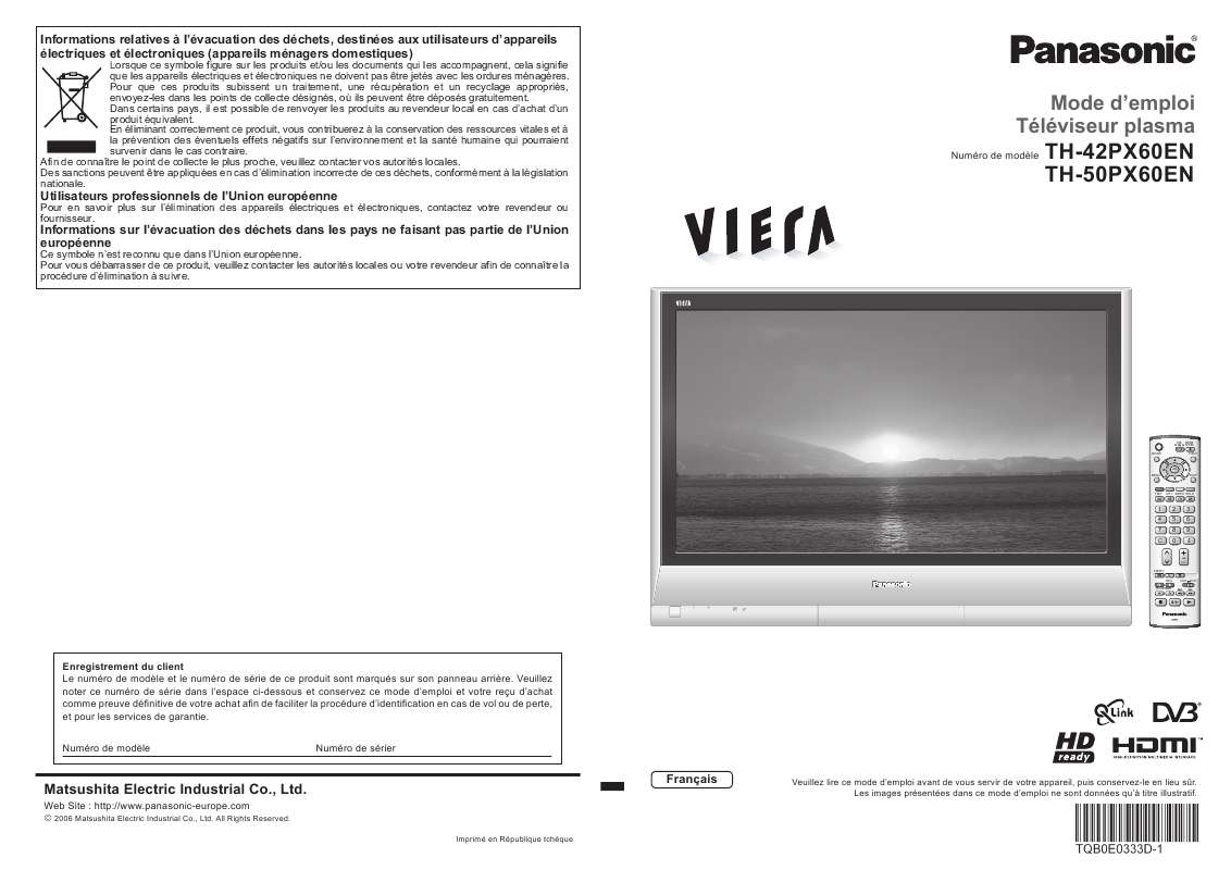 Guide utilisation PANASONIC TH-42PX60EN  de la marque PANASONIC