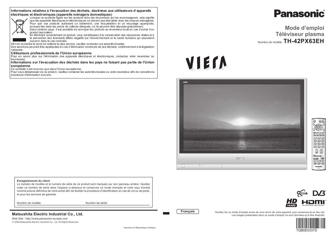 Guide utilisation PANASONIC TH-42PX63EH  de la marque PANASONIC