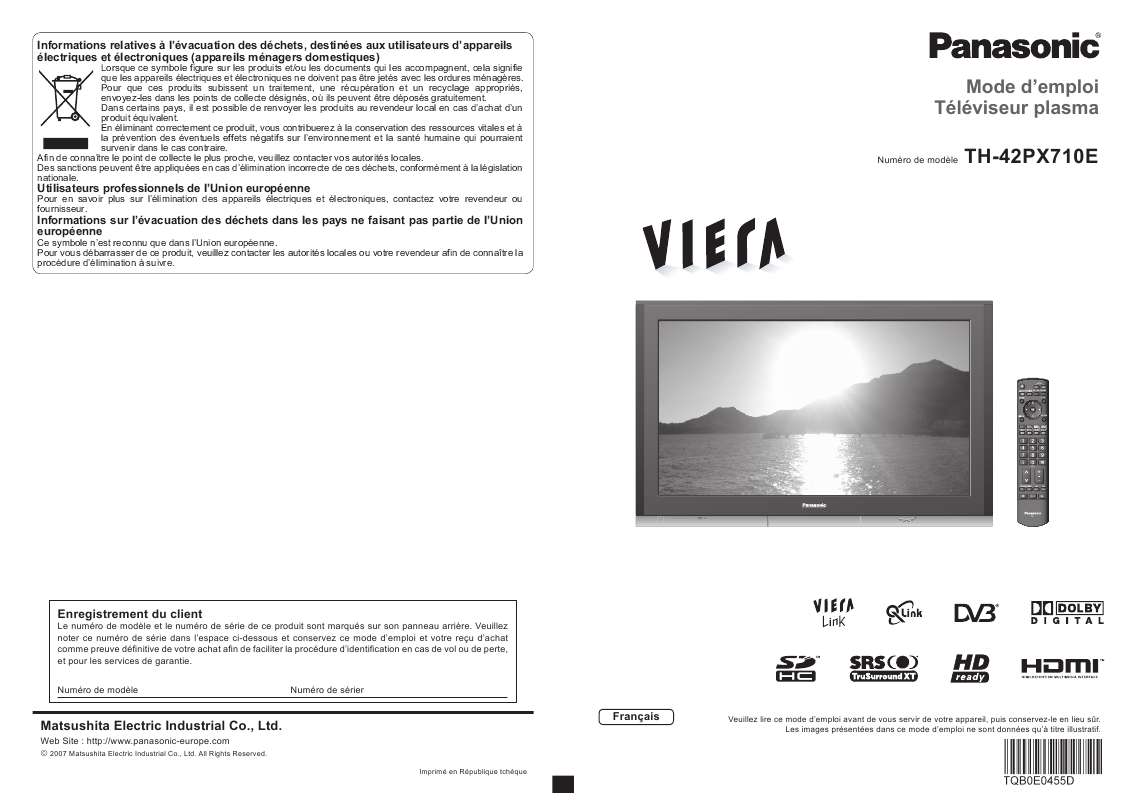 Guide utilisation PANASONIC TH-42PX710E  de la marque PANASONIC