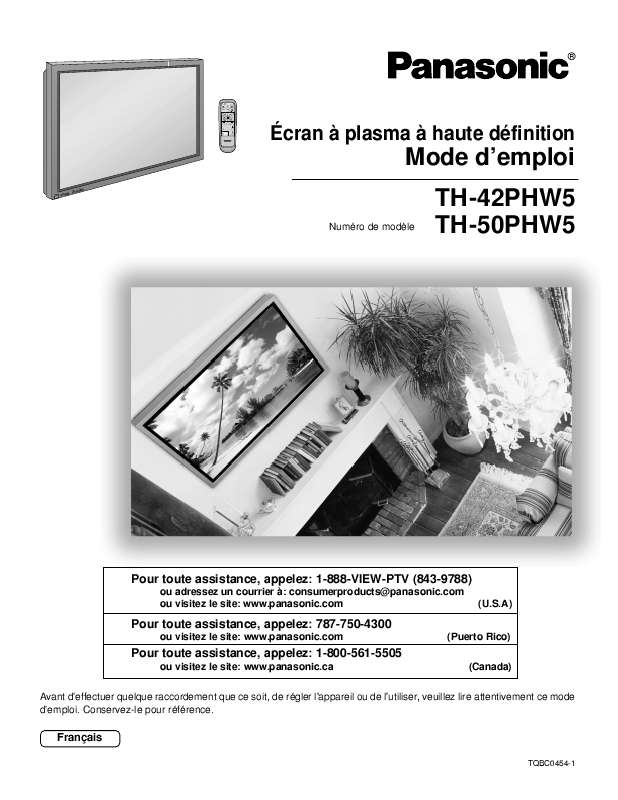 Guide utilisation PANASONIC TH-50PHW5UZ  de la marque PANASONIC
