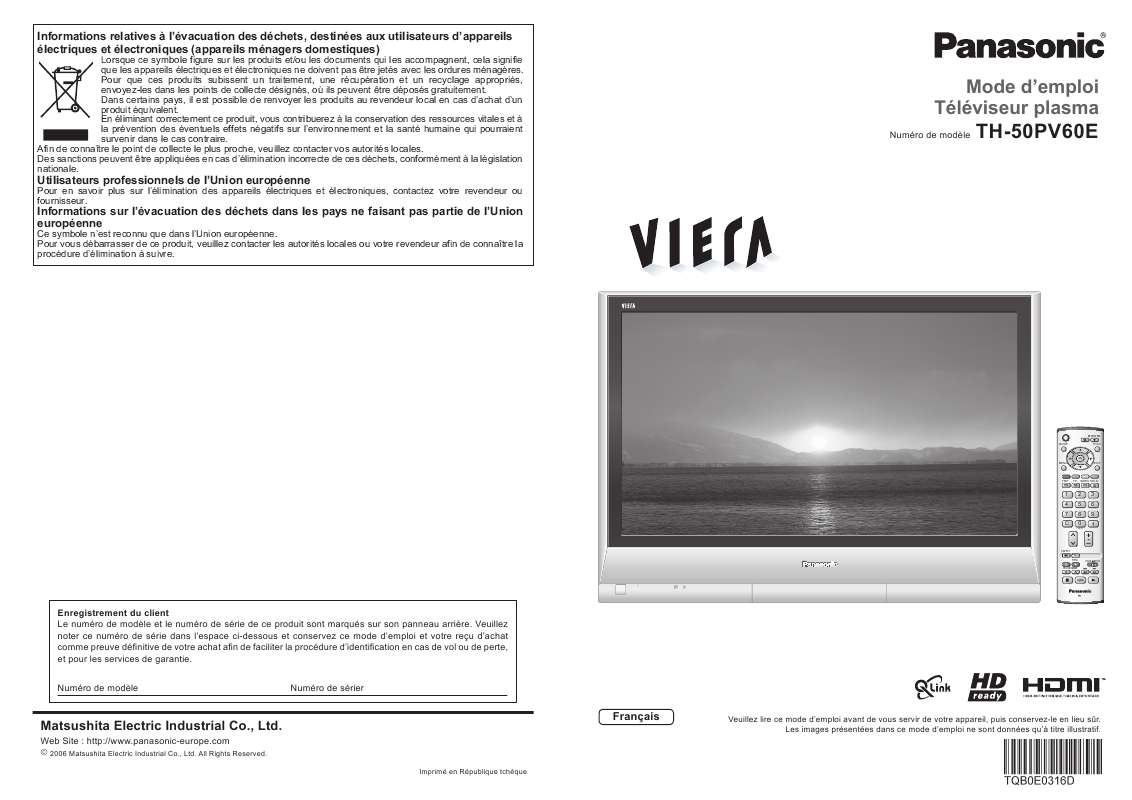 Guide utilisation PANASONIC TH-50PV60E  de la marque PANASONIC
