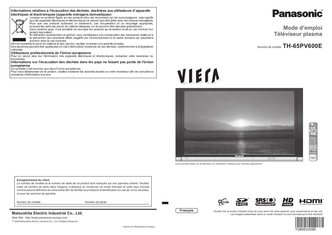 Guide utilisation PANASONIC TH-65PV600E  de la marque PANASONIC