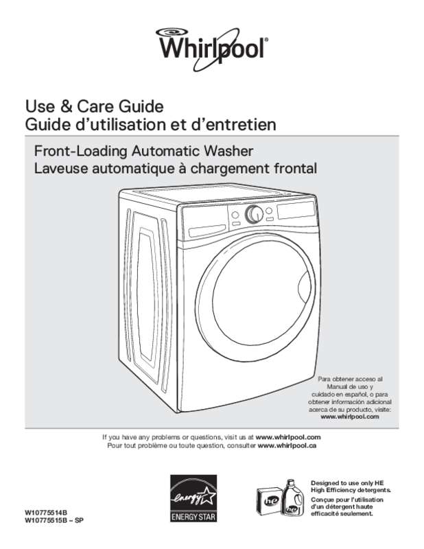 Guide utilisation WHIRLPOOL WFW92HEFW  - USE & CARE GUIDE de la marque WHIRLPOOL