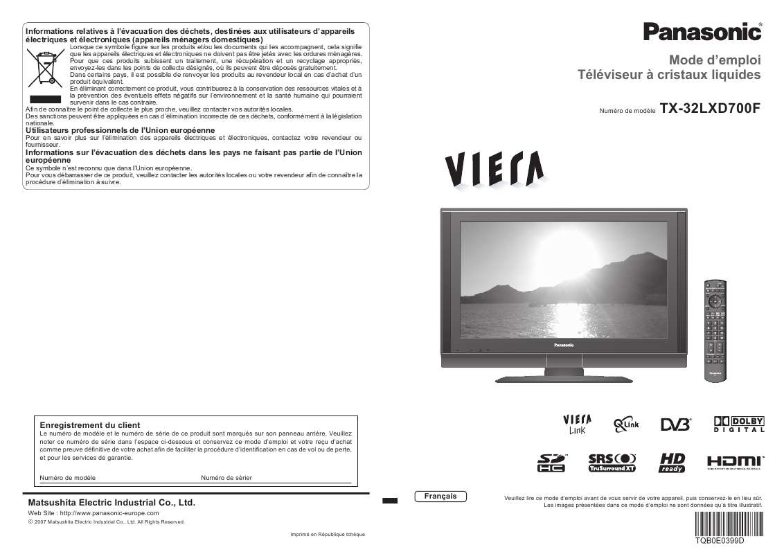 Guide utilisation PANASONIC TX-32LXD700F  de la marque PANASONIC