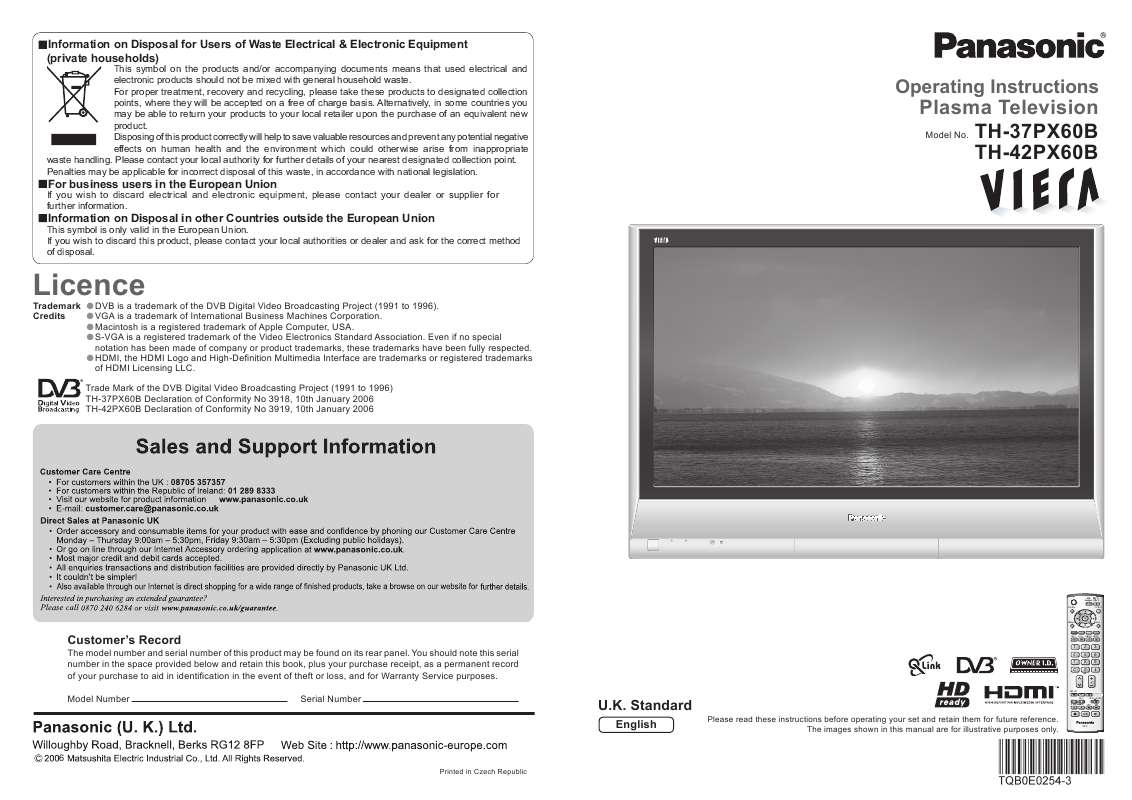 Guide utilisation PANASONIC TH42PX60B  de la marque PANASONIC