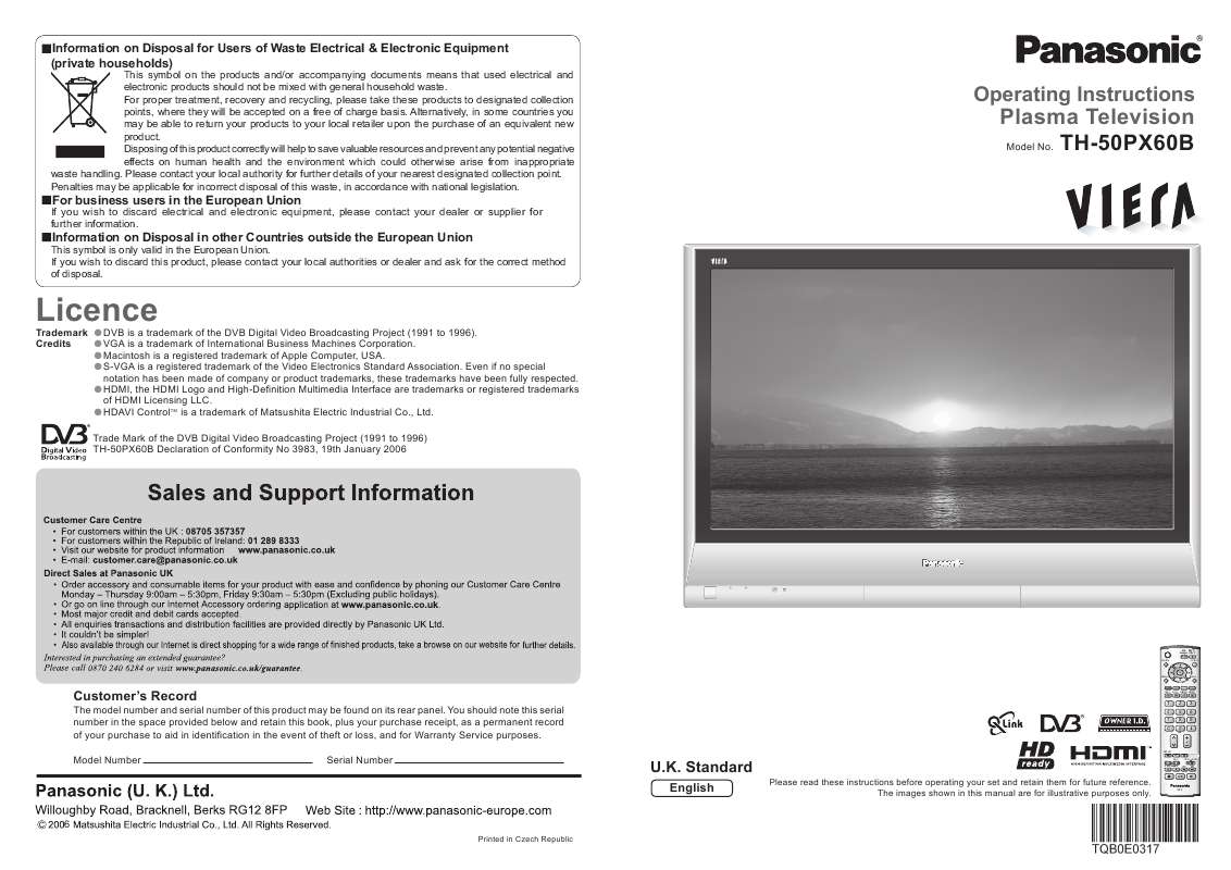 Guide utilisation PANASONIC TH50PX60B  de la marque PANASONIC