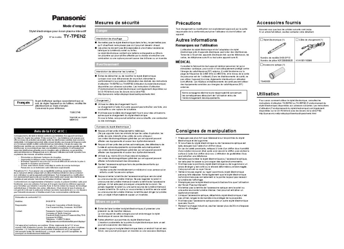 Guide utilisation PANASONIC TY-TPEN2  de la marque PANASONIC