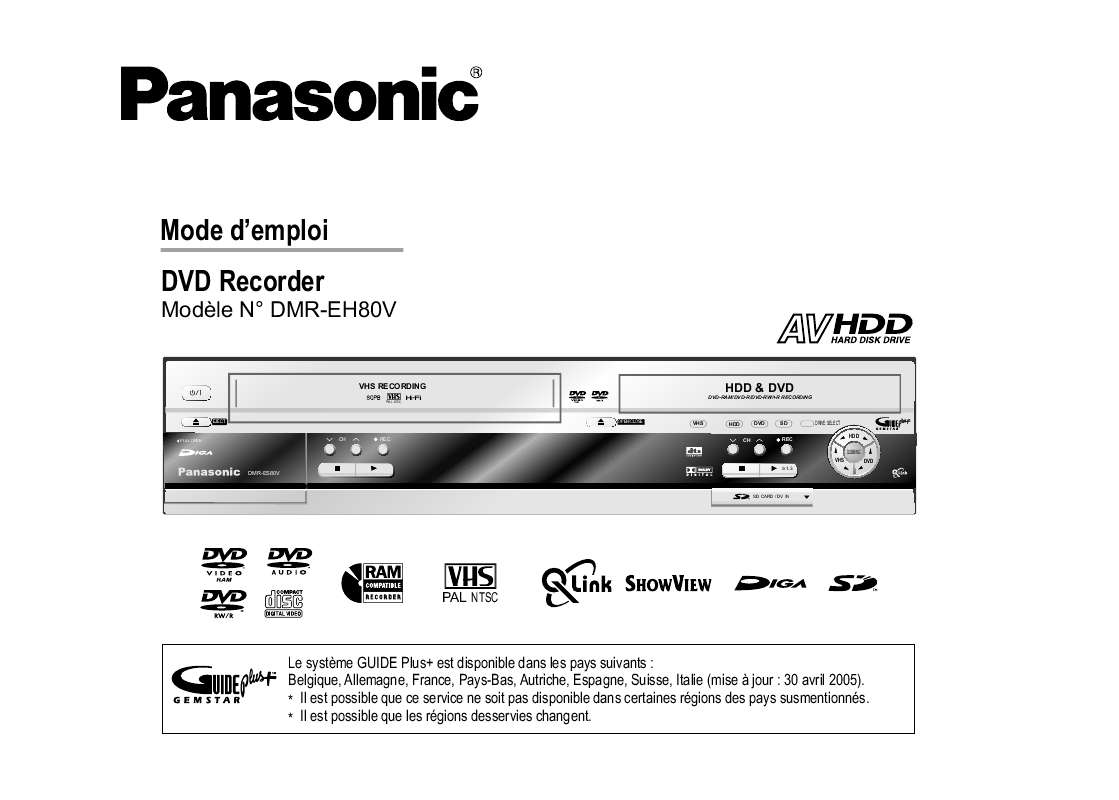 Guide utilisation PANASONIC DMR-EH80V  de la marque PANASONIC