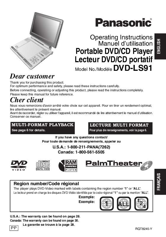Guide utilisation PANASONIC DVD-LS91  de la marque PANASONIC