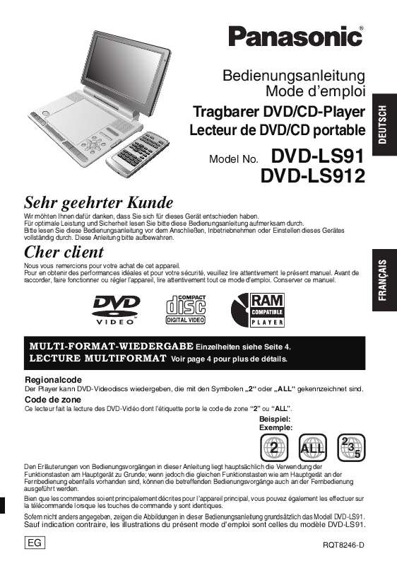 Guide utilisation PANASONIC DVD-LS912  de la marque PANASONIC