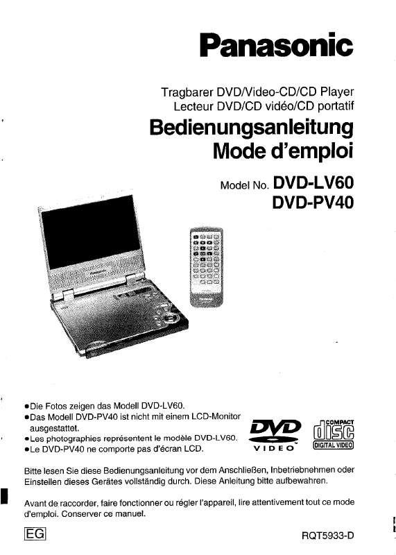Guide utilisation PANASONIC DVD-LV60  de la marque PANASONIC