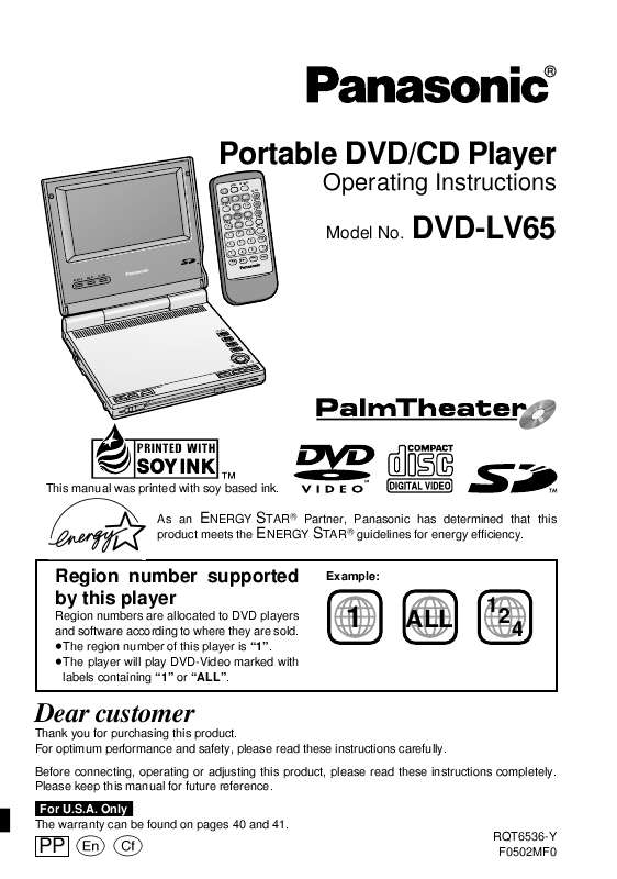 Guide utilisation PANASONIC DVD-LV65PP  de la marque PANASONIC