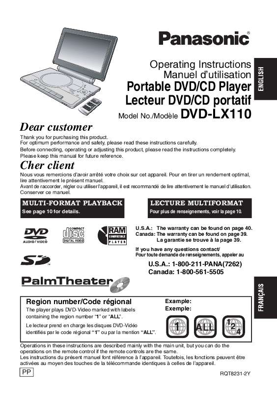 Guide utilisation PANASONIC DVD-LX110  de la marque PANASONIC