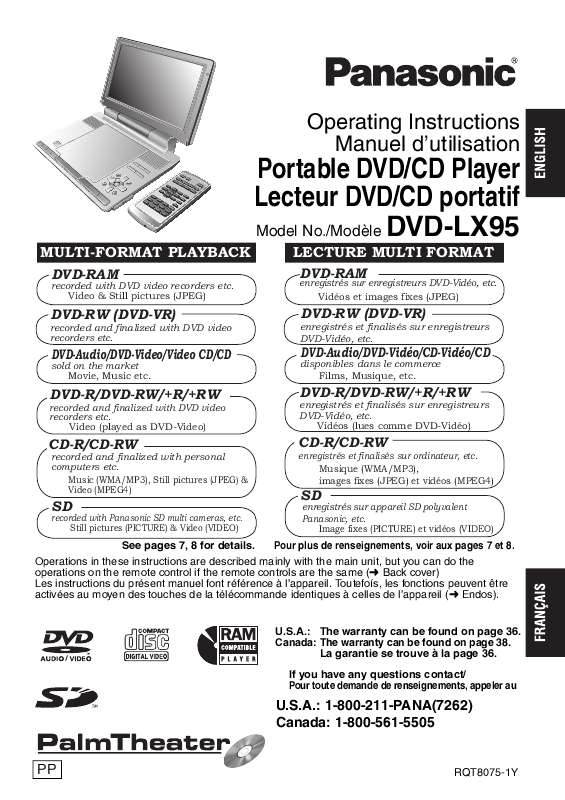 Guide utilisation PANASONIC DVD-LX95  de la marque PANASONIC