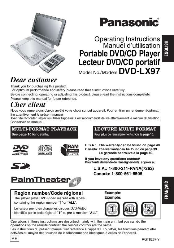 Guide utilisation PANASONIC DVD-LX97  de la marque PANASONIC