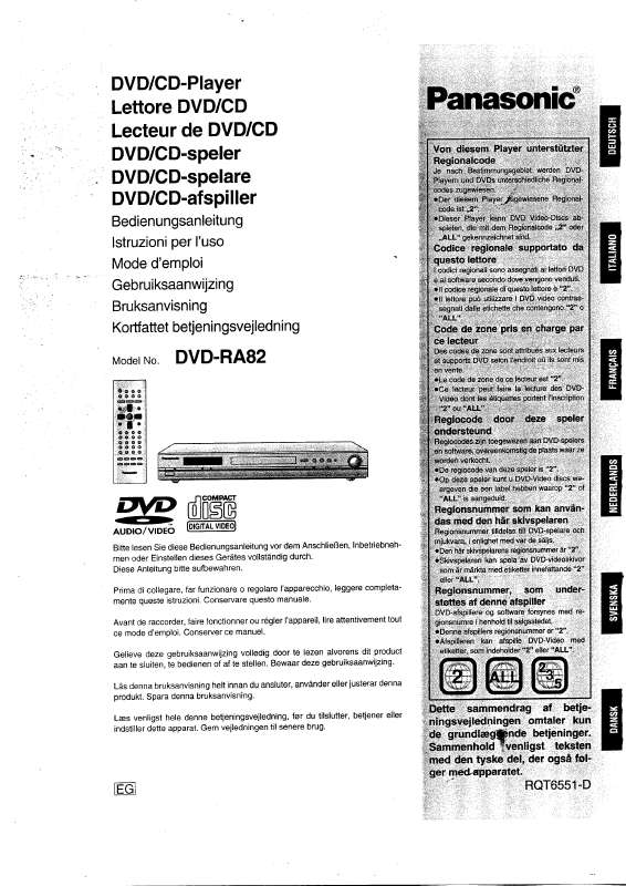 Guide utilisation PANASONIC DVD-RA82  de la marque PANASONIC