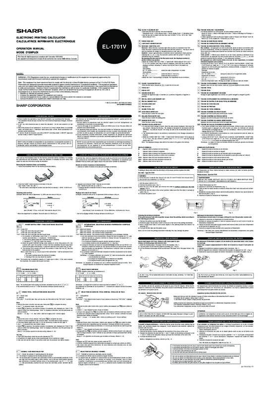 Guide utilisation SHARP EL-1701C  de la marque SHARP