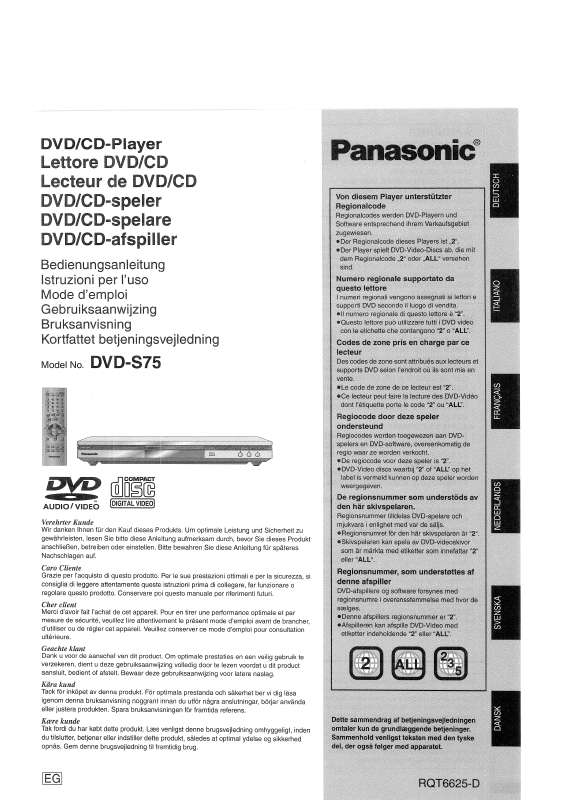 Guide utilisation PANASONIC DVD-S75  de la marque PANASONIC
