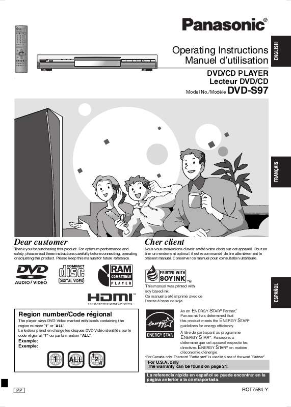 Guide utilisation PANASONIC DVD-S97  de la marque PANASONIC