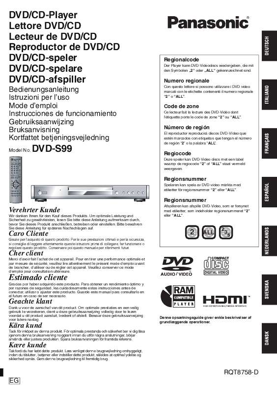 Guide utilisation PANASONIC DVD-S99  de la marque PANASONIC