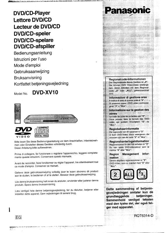 Guide utilisation PANASONIC DVD-XV10  de la marque PANASONIC