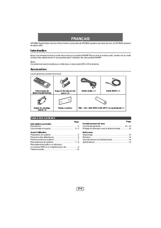 Guide utilisation SHARP HT-SB60  de la marque SHARP