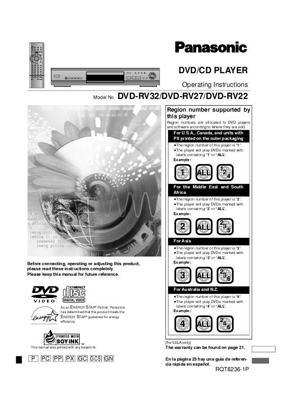 Guide utilisation PANASONIC DVDRV32GC  de la marque PANASONIC