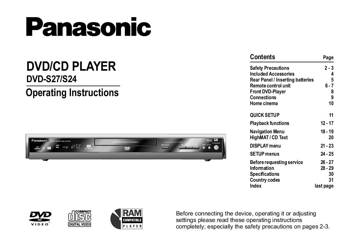 Guide utilisation PANASONIC DVDS27EB  de la marque PANASONIC