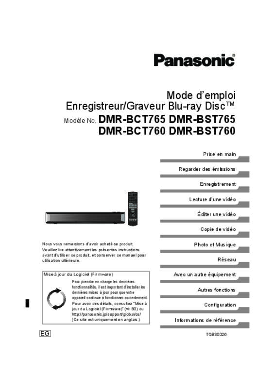 Guide utilisation PANASONIC DMRBCT760EG  de la marque PANASONIC