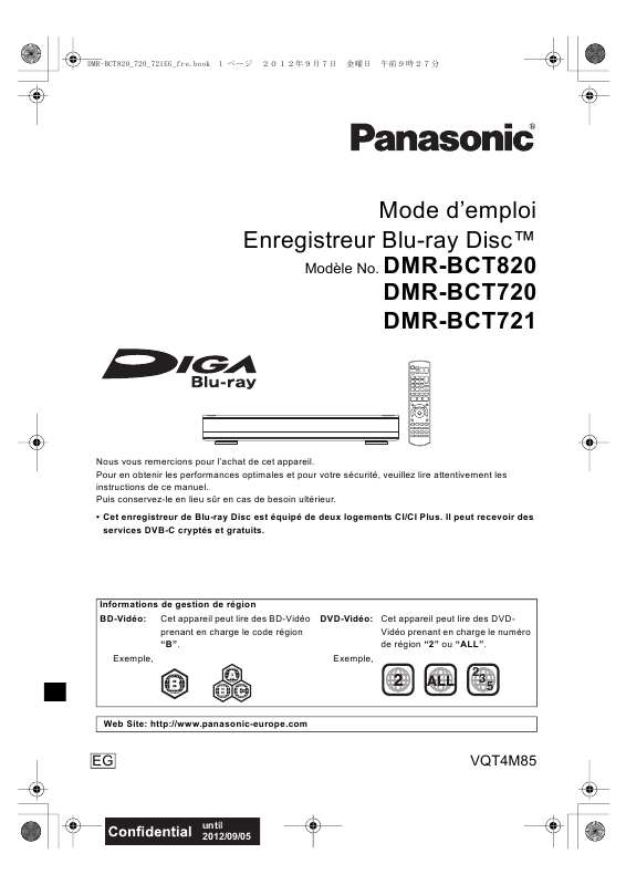 Guide utilisation PANASONIC DMR-BCT820  de la marque PANASONIC
