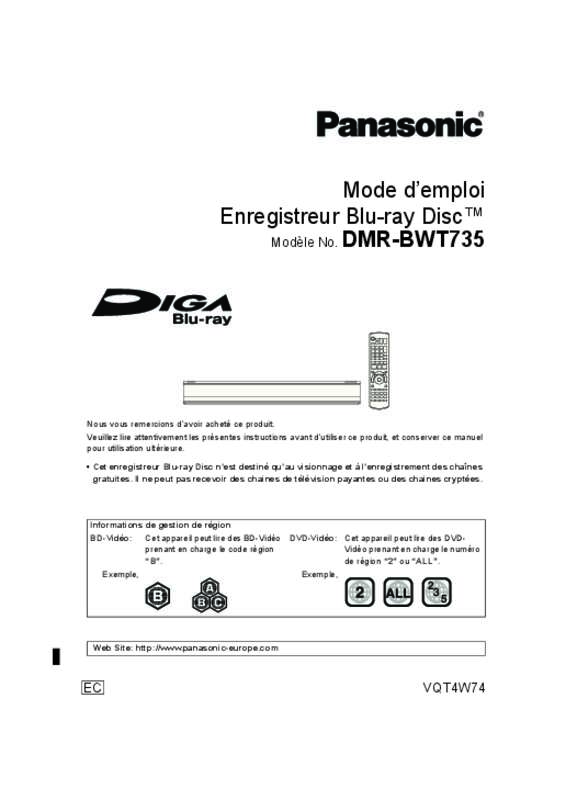 Guide utilisation PANASONIC DMR-BWT735EC  de la marque PANASONIC
