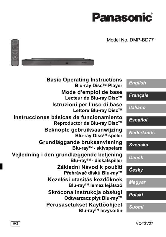 Guide utilisation PANASONIC DMP-BD77  de la marque PANASONIC