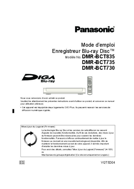 Guide utilisation PANASONIC DMR-BCT730EG  de la marque PANASONIC