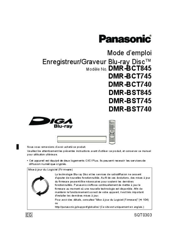Guide utilisation PANASONIC DMR-BCT845EG  de la marque PANASONIC
