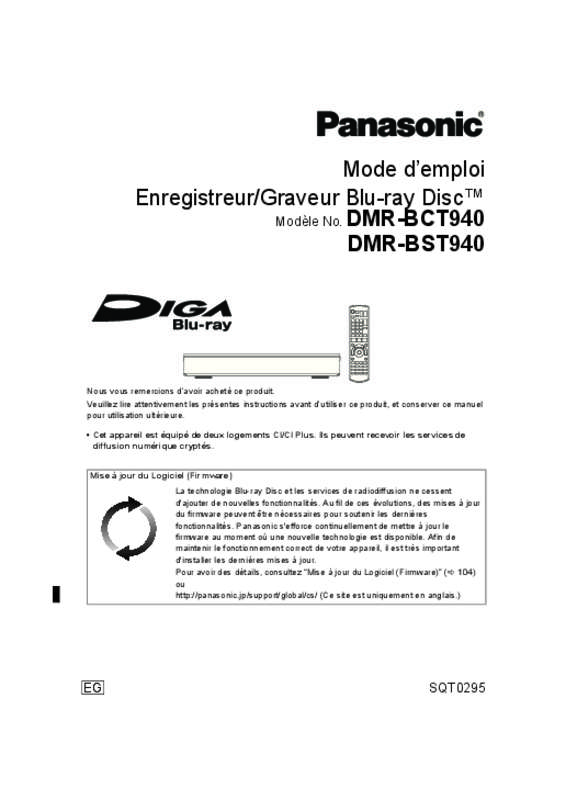 Guide utilisation PANASONIC DMR-BCT940EG  de la marque PANASONIC