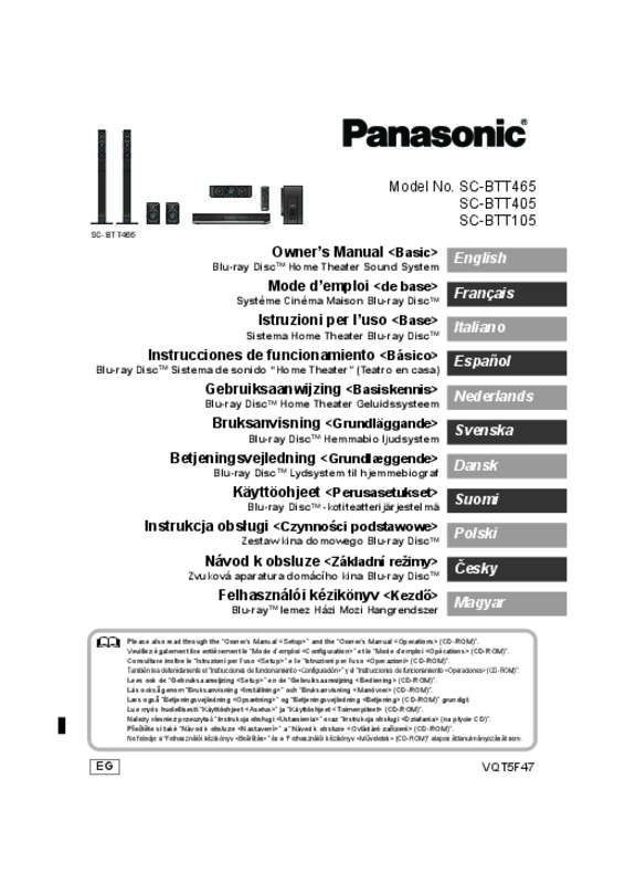 Guide utilisation PANASONIC SC-BTT105EG  de la marque PANASONIC