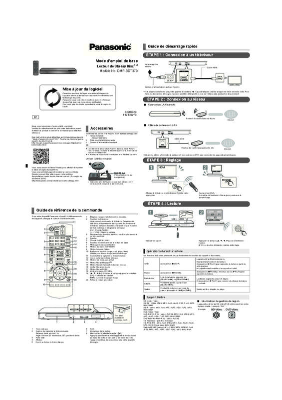 Guide utilisation PANASONIC DMP-BDT370EF  de la marque PANASONIC